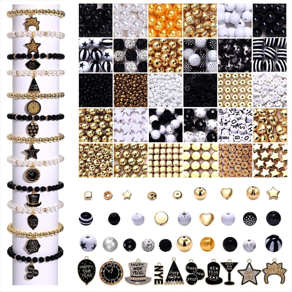 2417 1800PCS+ New Year Beads Charms for Jewelry Making, Enamel Letter NYE